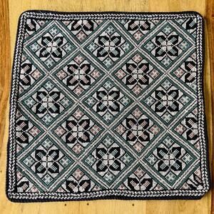 Vintage Completed Needlepoint Geometric Flower Pillow Black Green Embroidery CS